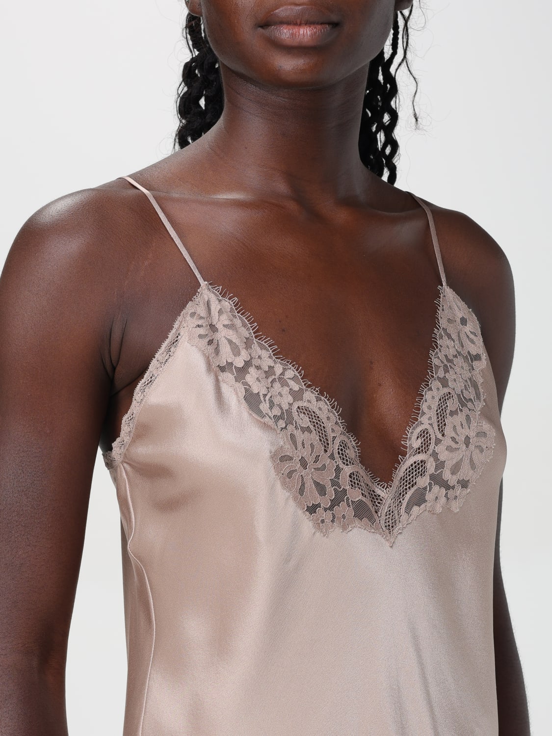 SAINT LAURENT TOP E BLUSE: Top Saint Laurent in seta con pizzo , Tortora - Img 5