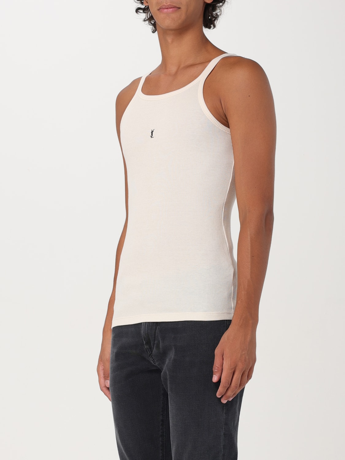 SAINT LAURENT CANOTTA: Saint Laurent tank top with mini YSL logo, Yellow Cream - Img 3