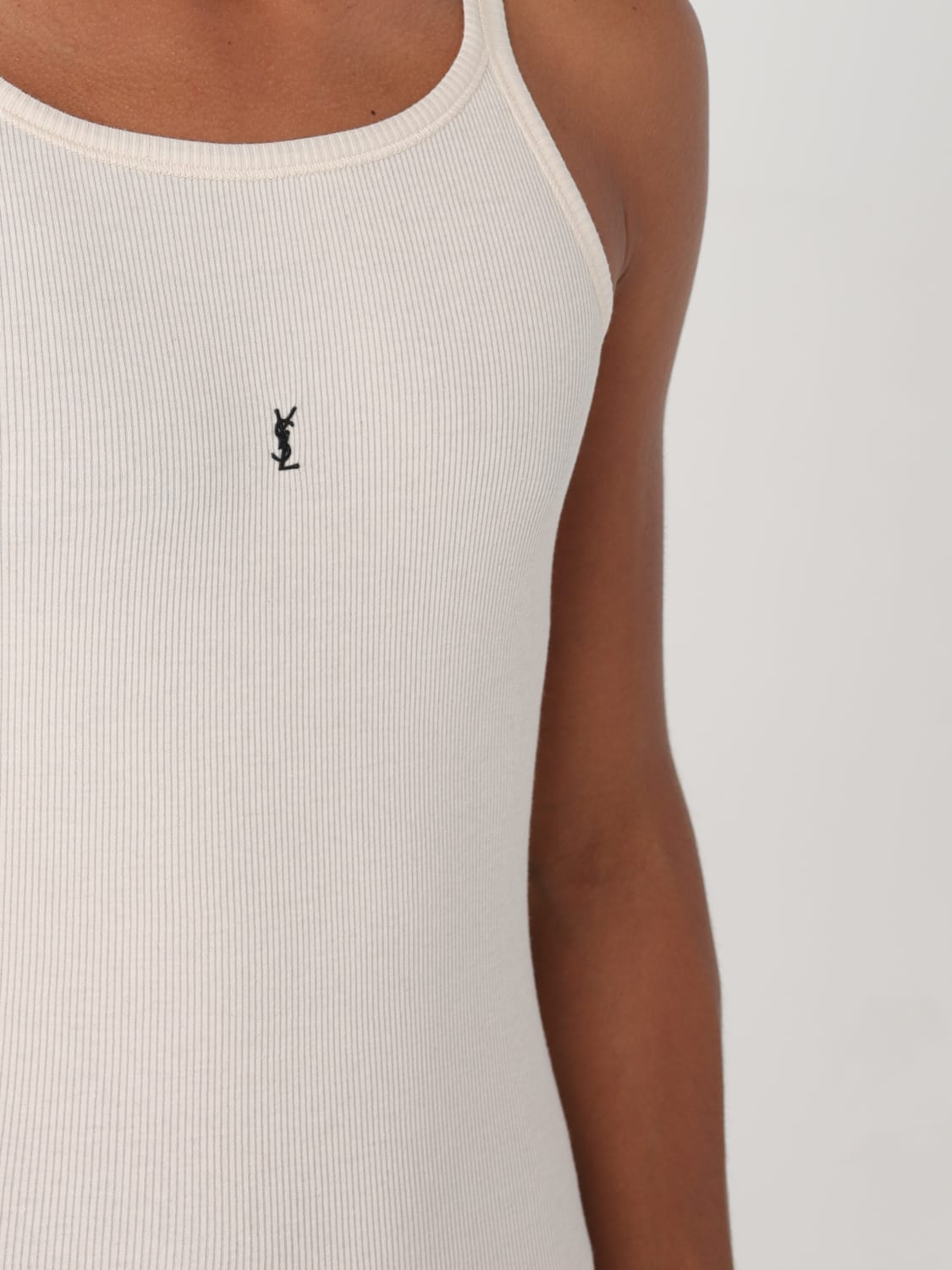 SAINT LAURENT CANOTTA: Saint Laurent tank top with mini YSL logo, Yellow Cream - Img 4