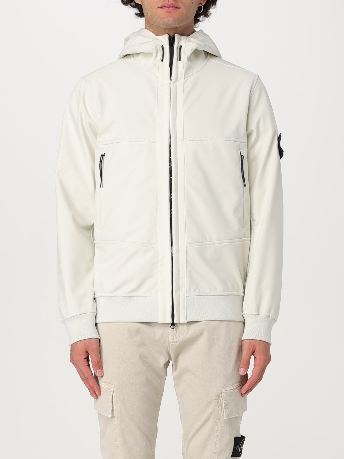 Mens white stone island jacket best sale