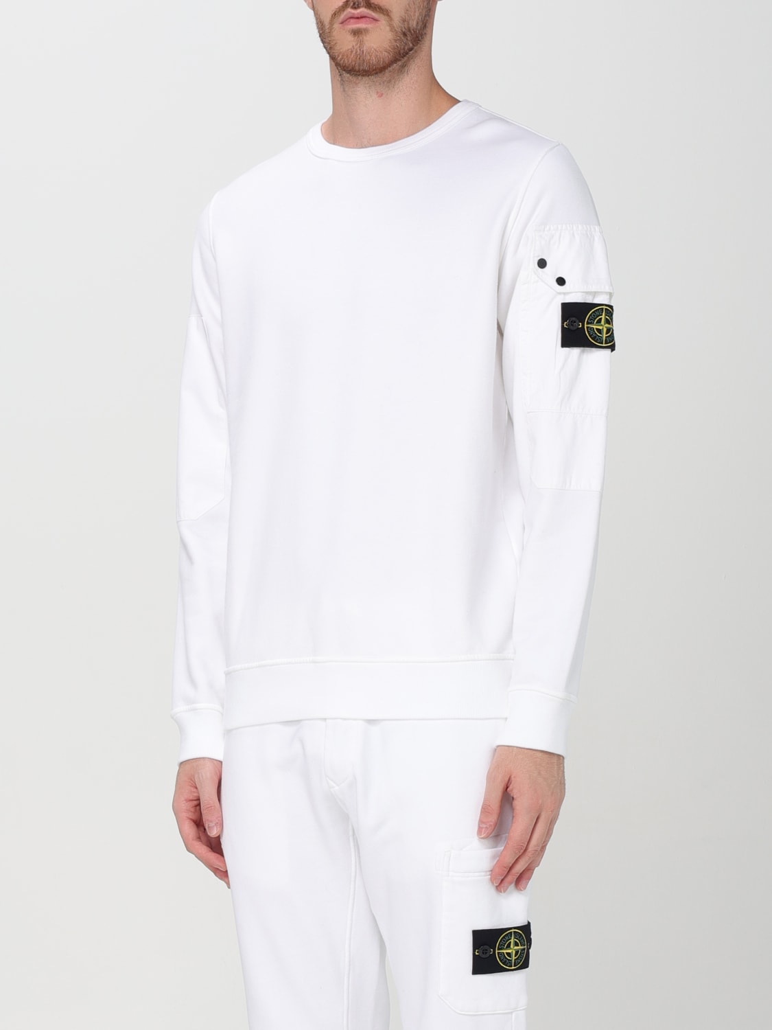 STONE ISLAND FELPA: Felpa a girocollo Stone Island in cotone, Bianco - Img 4