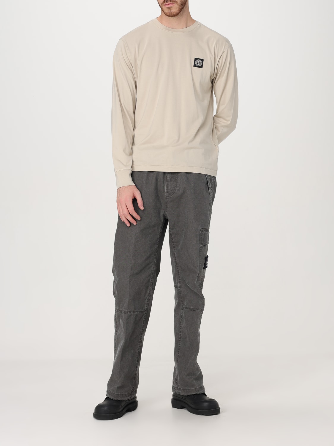STONE ISLAND: basic long-sleeve t-shirt with logo - Beige STONE ISLAND: basic long-sleeve t-shirt with logo - Beige