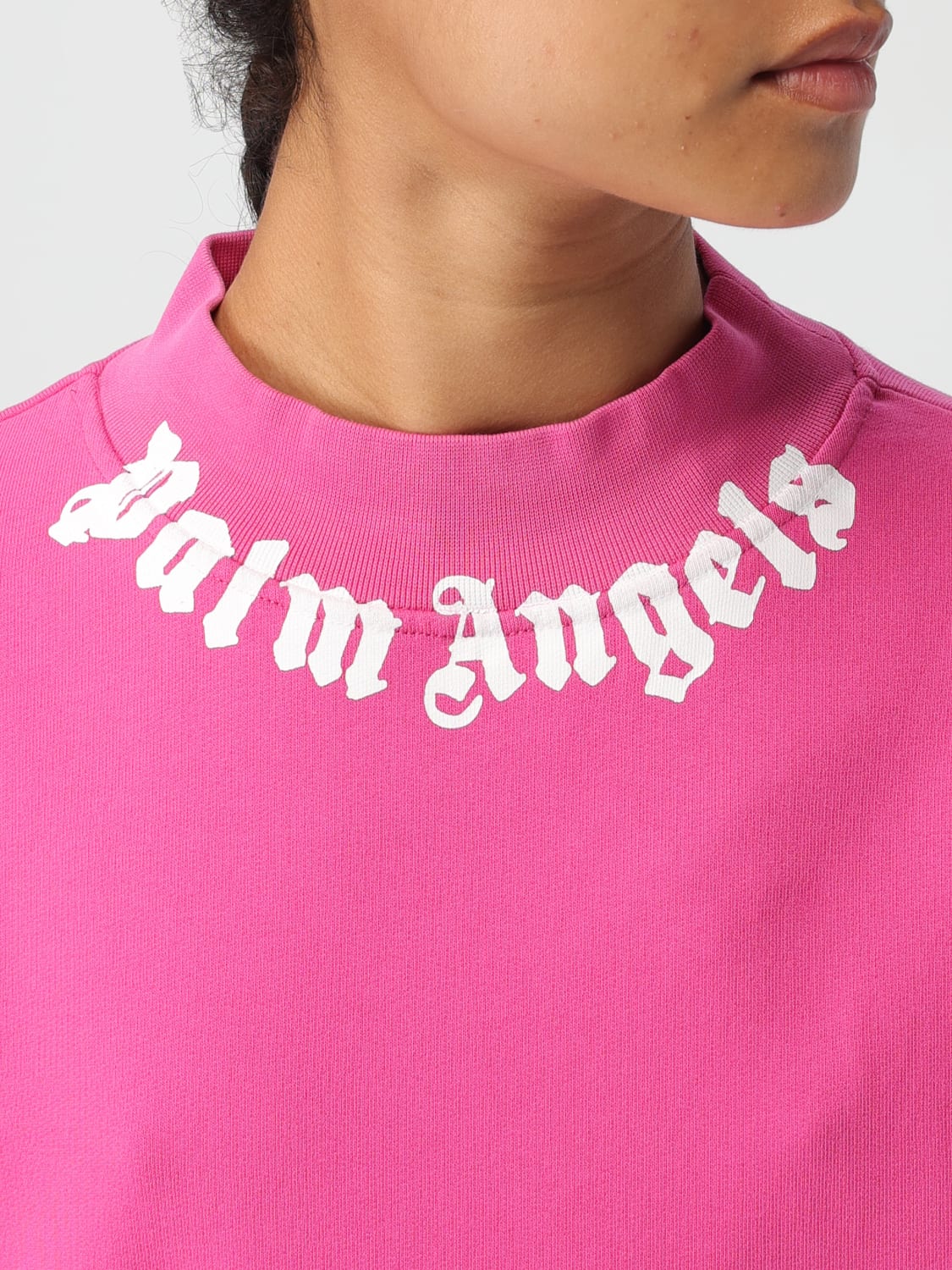 PALM ANGELS FELPA: Felpa in cotone con logo Palm Angels, Fuxia - Img 5