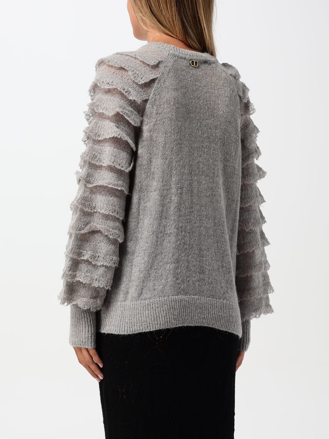 TWINSET MAGLIA: Maglia in misto lana con balze Twinset, Grigio - Img 2