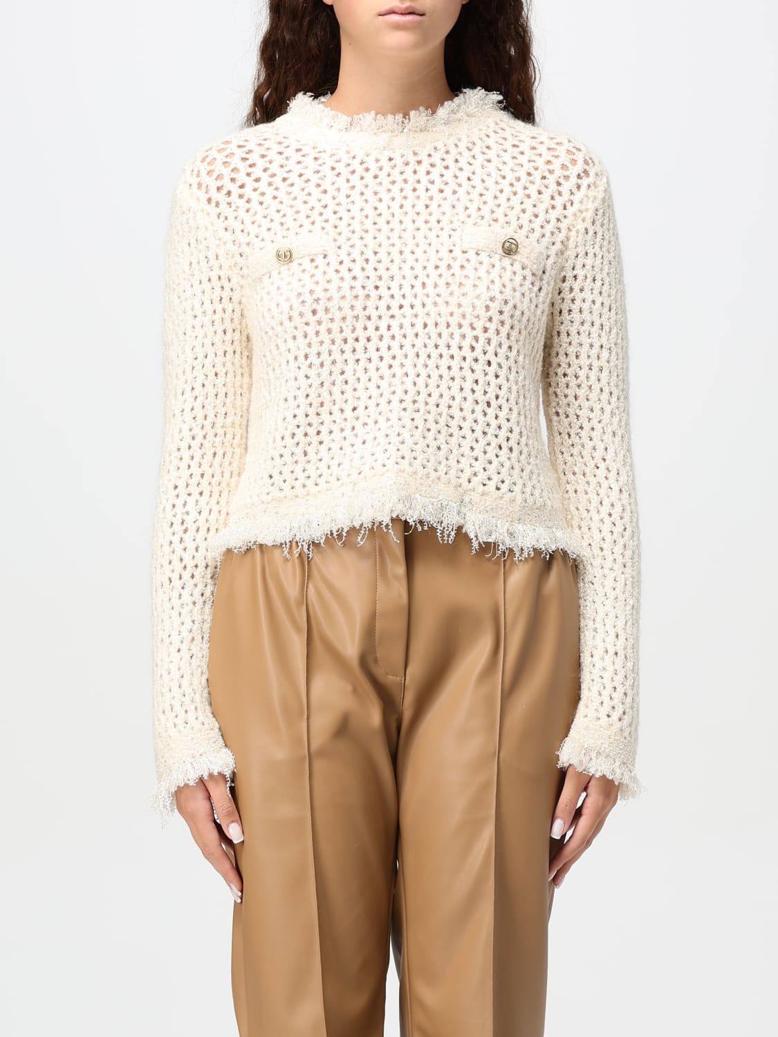 TWINSET MAGLIA: Maglia crop Twinset in misto lana, Panna - Img 1