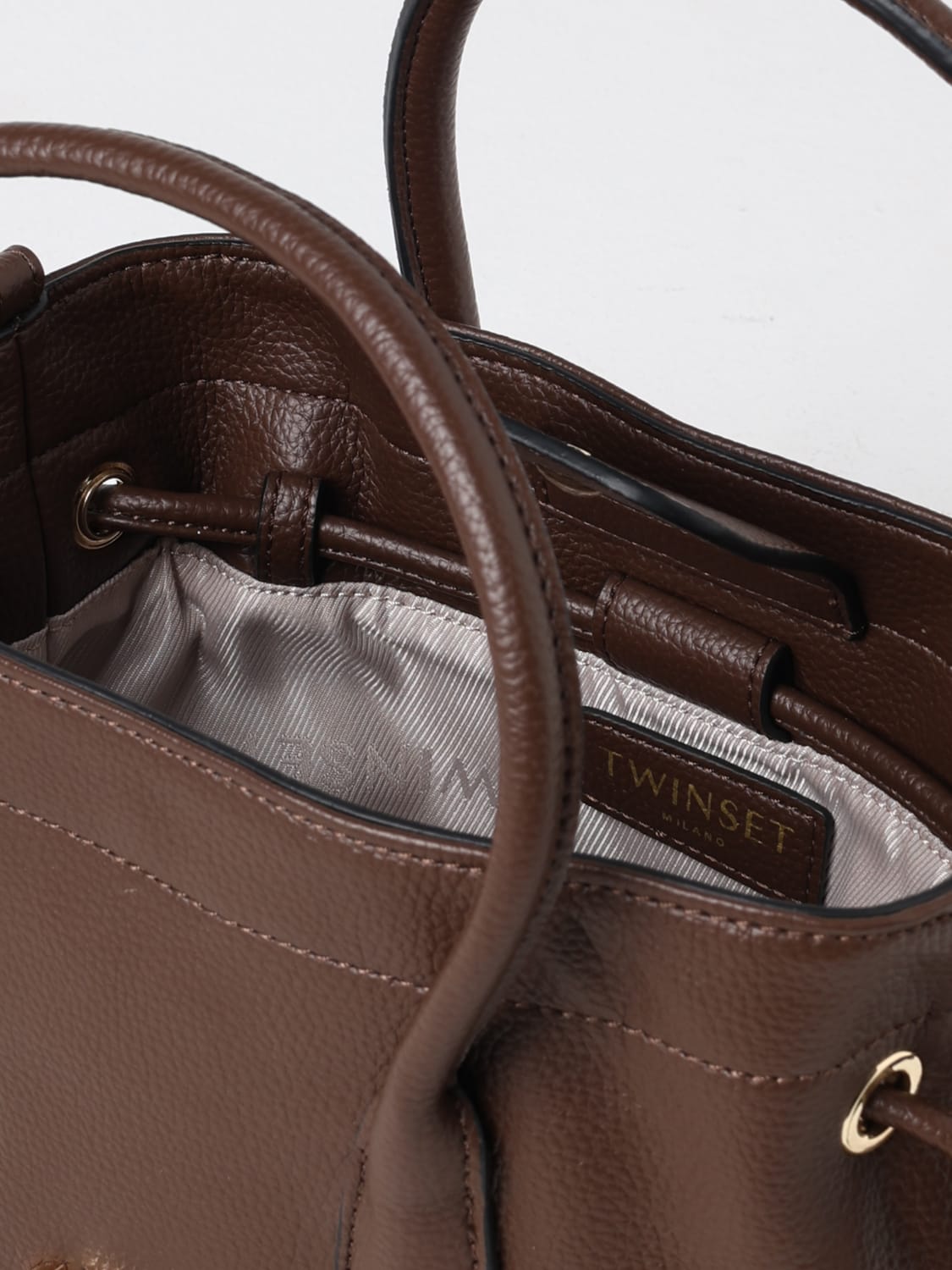 TWINSET BORSA A SPALLA: Borsa Twinset in pelle sintetica con logo , Marrone - Img 3