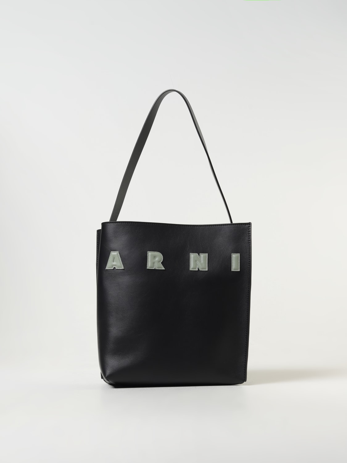 MARNI BORSA A SPALLA: Borsa Museo Marni in pelle con logo , Nero 1 - Img 1