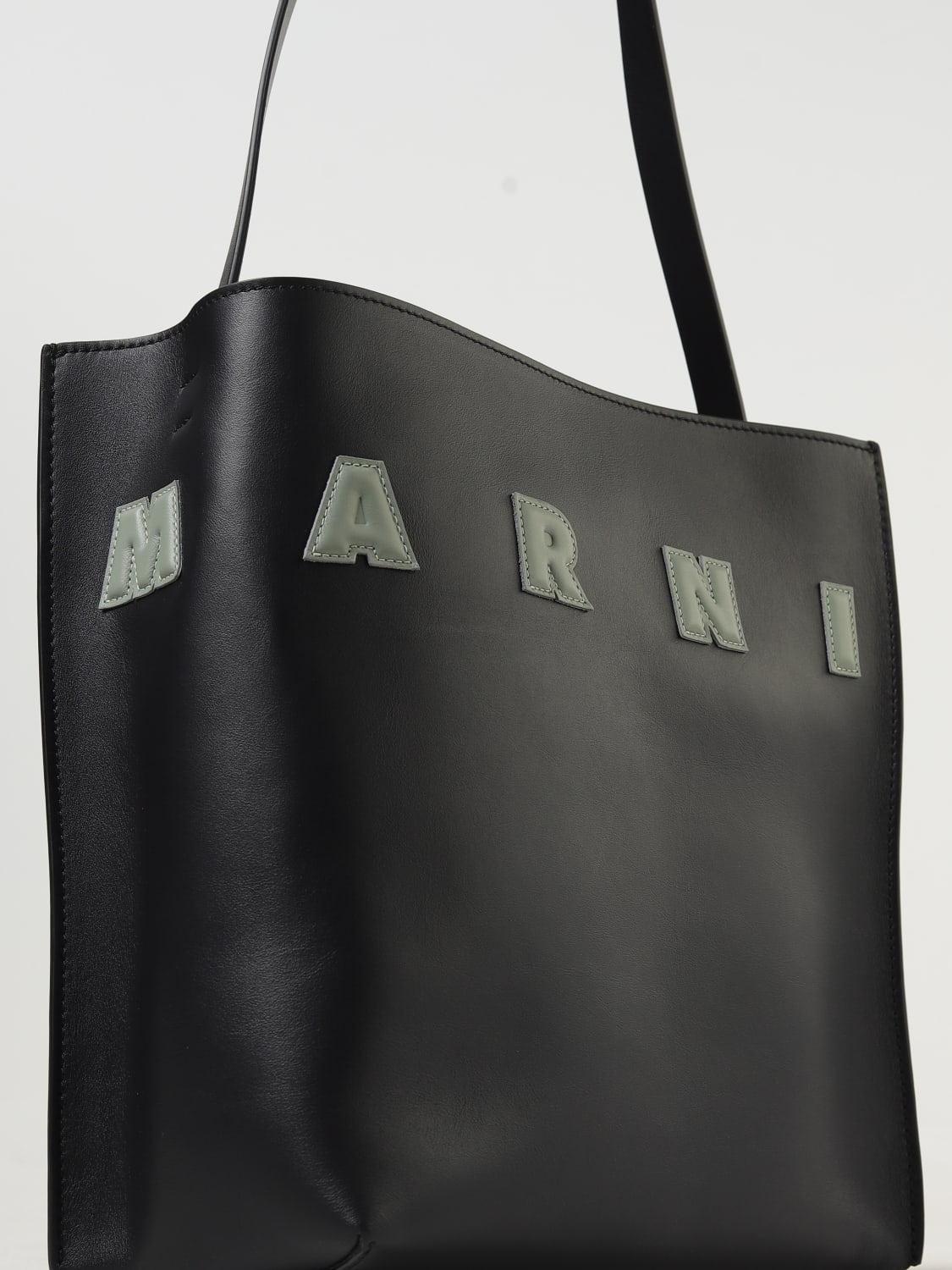 MARNI BORSA A SPALLA: Borsa Museo Marni in pelle con logo , Nero 1 - Img 3