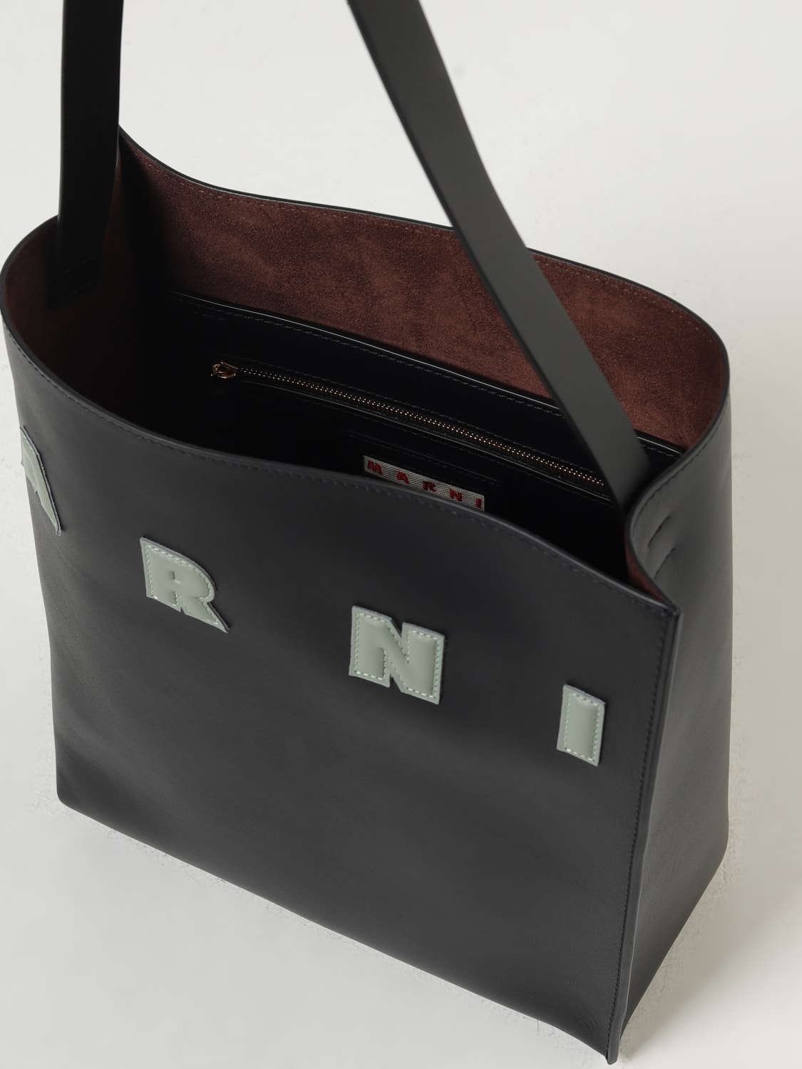 MARNI BORSA A SPALLA: Borsa Museo Marni in pelle con logo , Nero 1 - Img 4