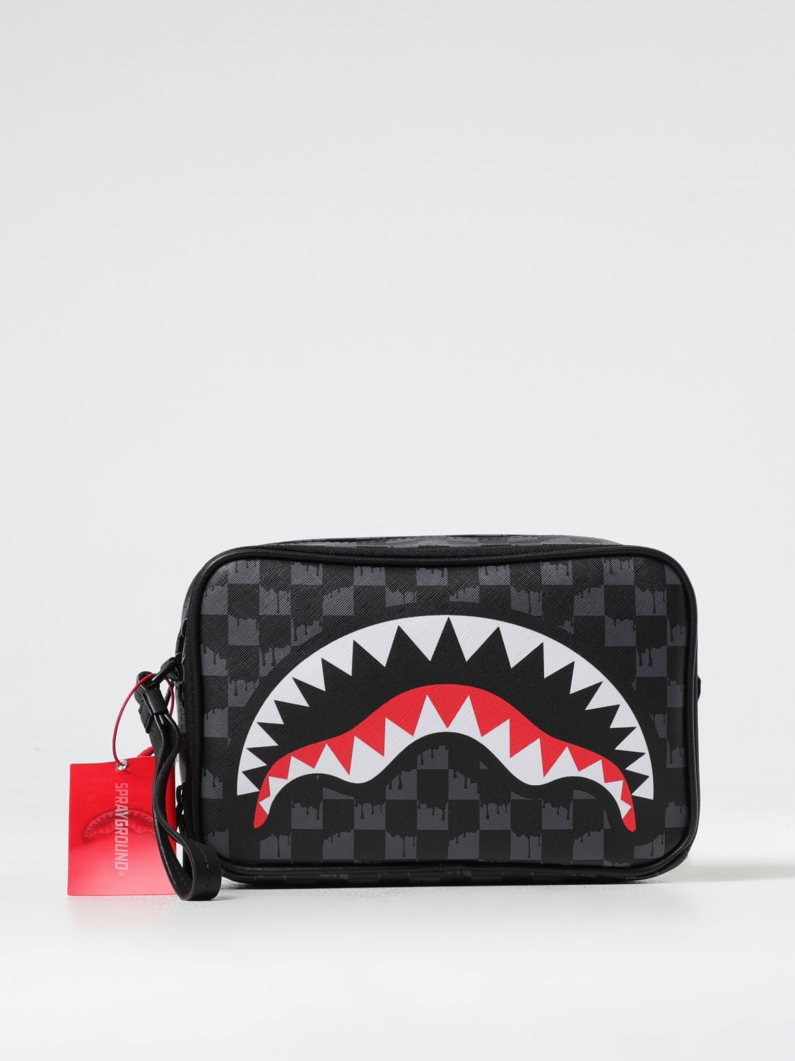 Giglio Pochette Drip Check Shark Sprayground in cotone spalmato saffiano