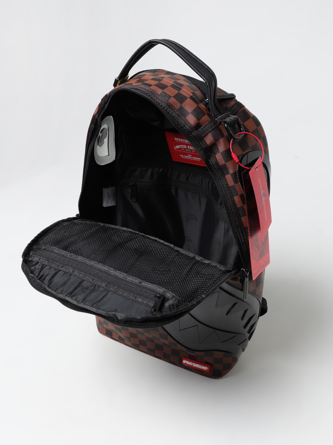 SPRAYGROUND ZAINO: Zaino Sip Clear Sprayground in cotone spalmato saffiano con motivo check all over, Nero - Img 4