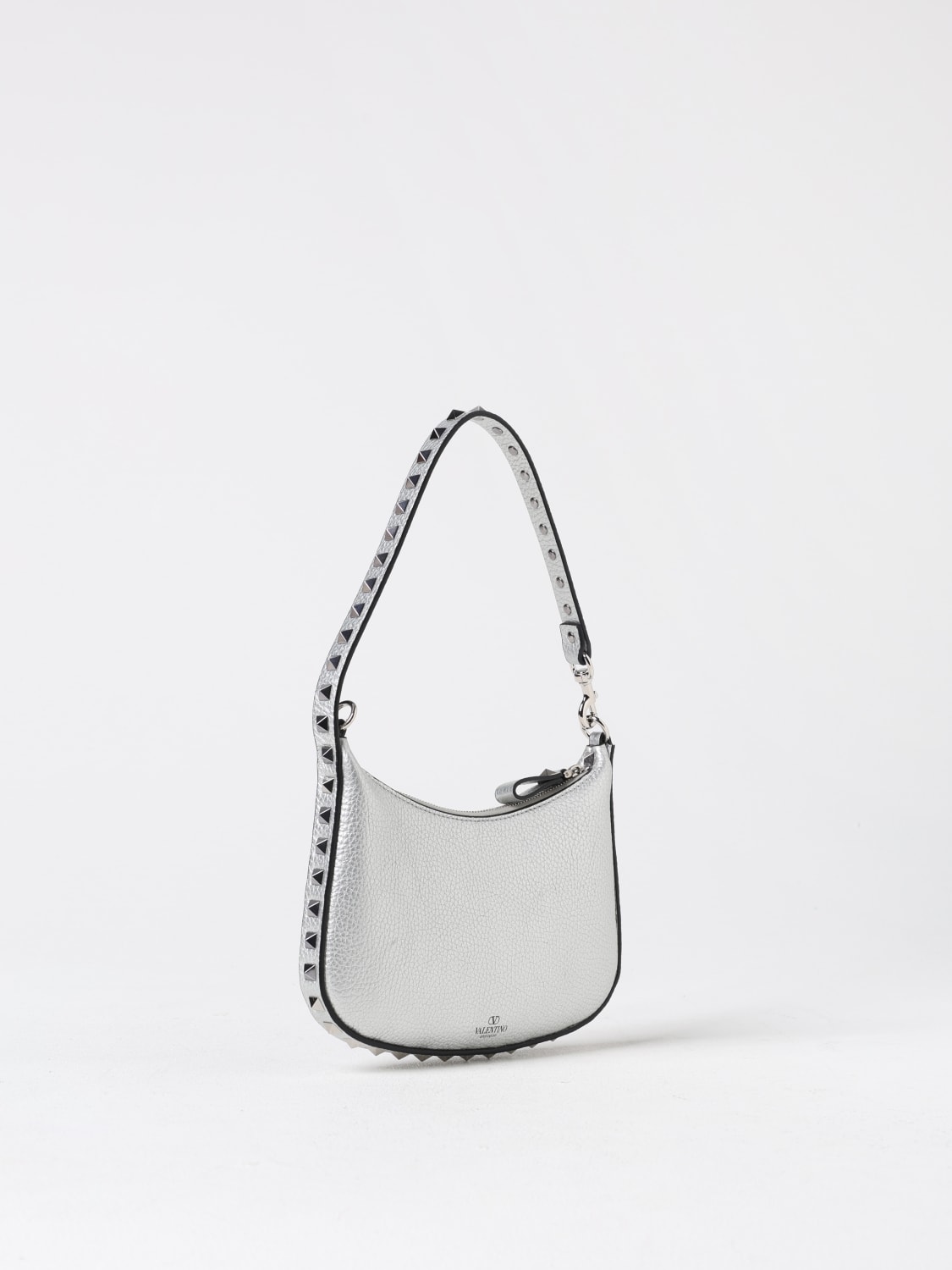 VALENTINO GARAVANI BORSA MINI: Borsa Rockstud Valentino Garavani in pelle laminata a grana , Argento - Img 3