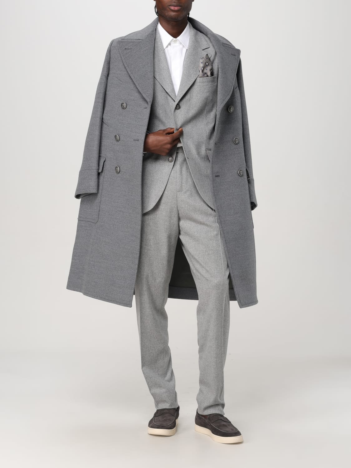 BRUNELLO CUCINELLI CAPPOTTO: Cappotto doppiopetto Brunello Cucinelli in lana , Grigio - Img 2