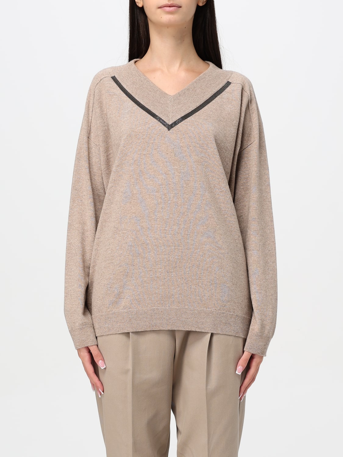 BRUNELLO CUCINELLI PULL: Pull femme Brunello Cucinelli, Taupe - Img 1