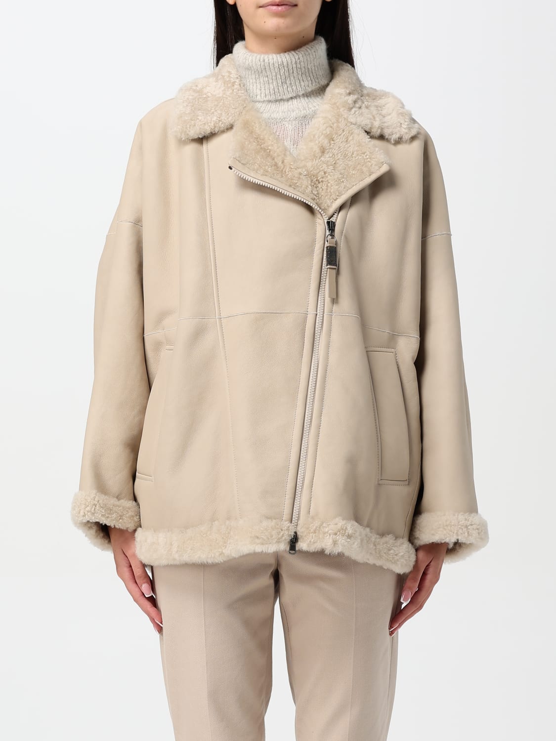 BRUNELLO CUCINELLI VESTE: Manteau femme Brunello Cucinelli, Mastic - Img 1