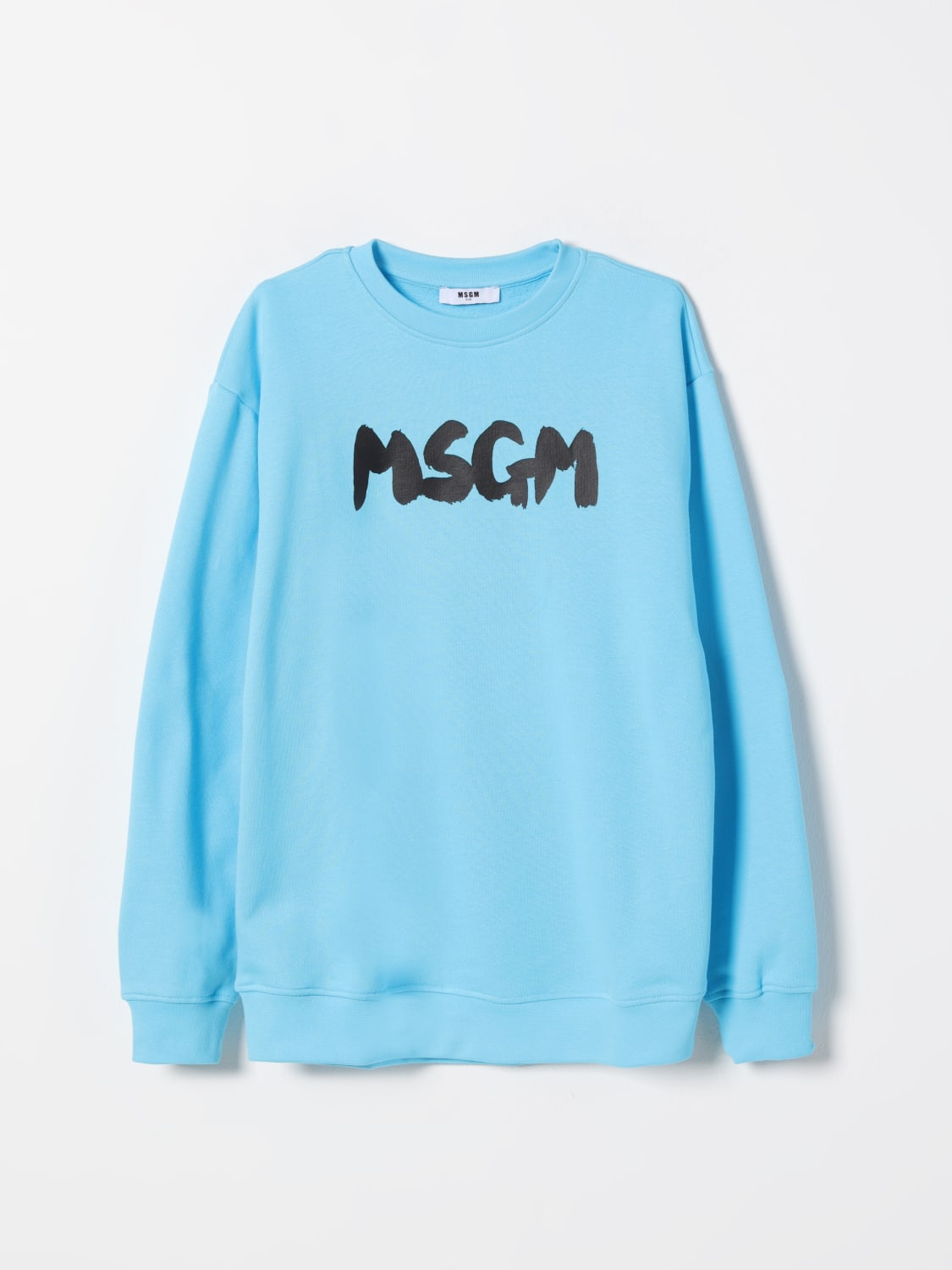 MSGM KIDS MAGLIA: Felpa a girocollo in cotone con logo MSGM Kids, Celeste - Img 1