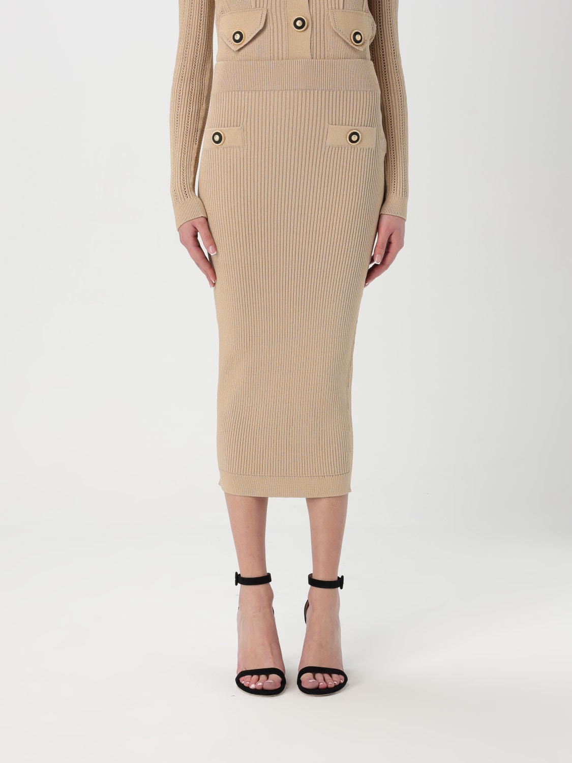 スカート BALMAIN Woman Skirt White EF1LD022KI10 0FA Knit skirt with buttons - Women | BALMAIN