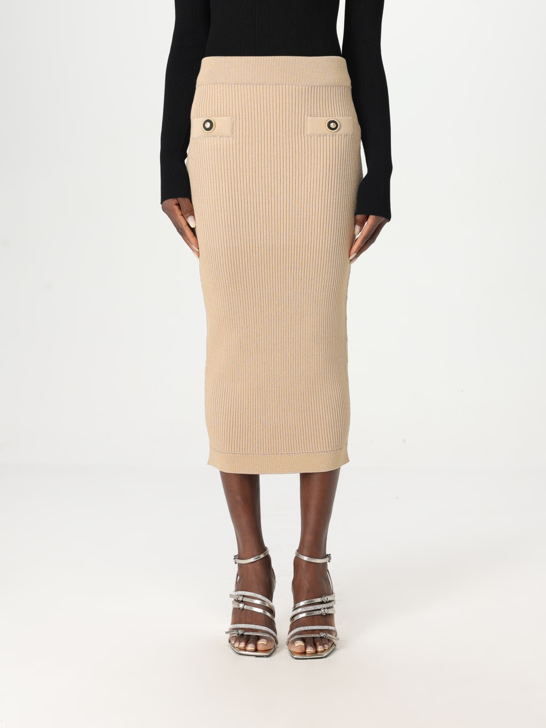 BALMAIN GONNA: Gonna Balmain in misto viscosa con bottoni , Nudo - Img 1