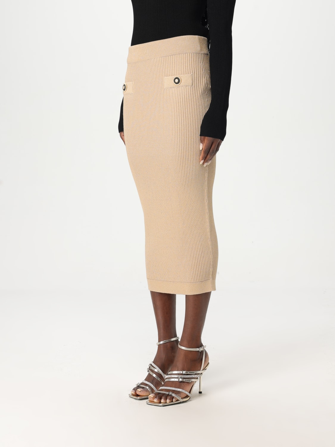 BALMAIN GONNA: Gonna Balmain in misto viscosa con bottoni , Nudo - Img 4