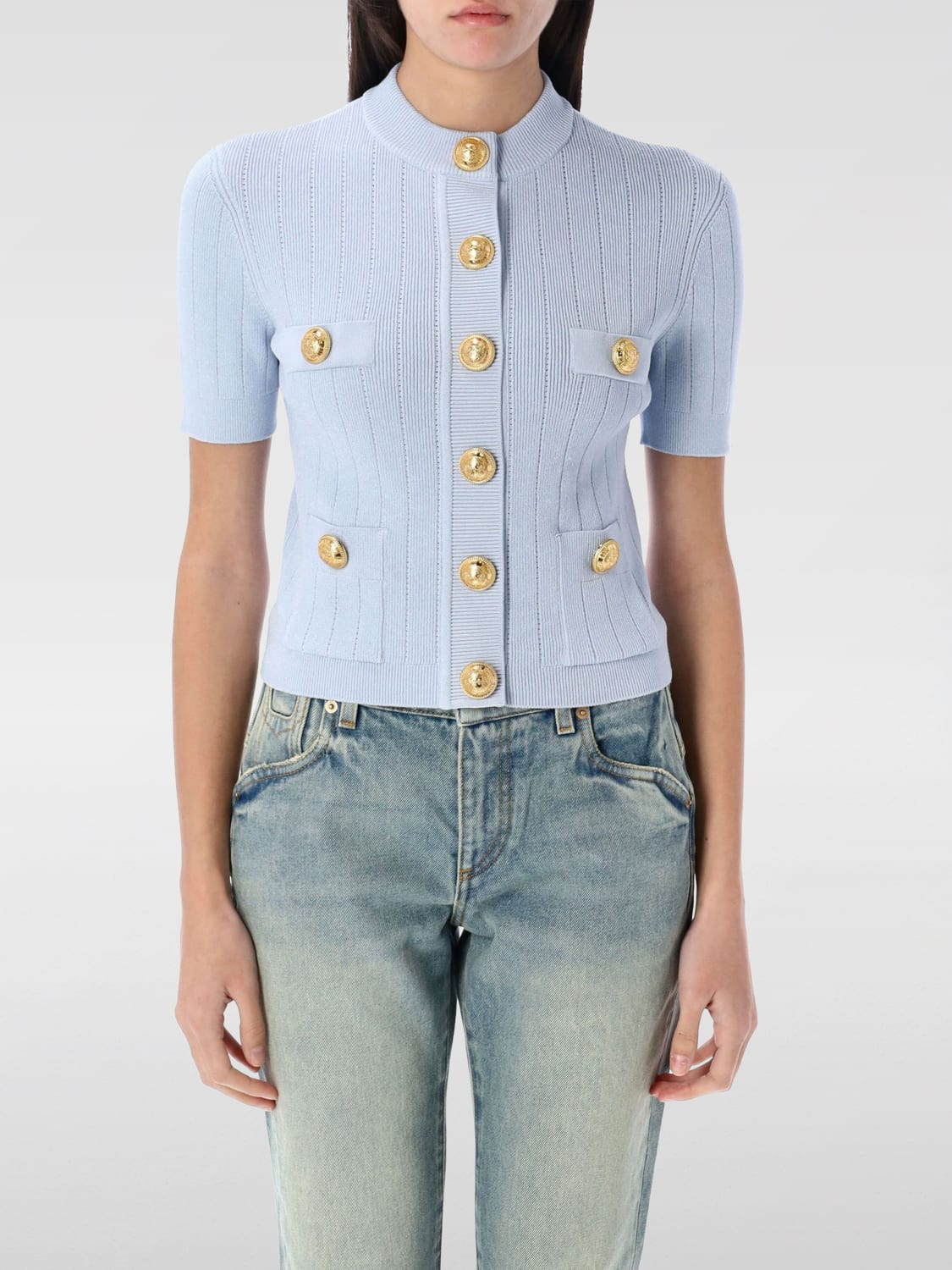 BALMAIN SWEATER: Sweater woman Balmain, Sky - Img 1