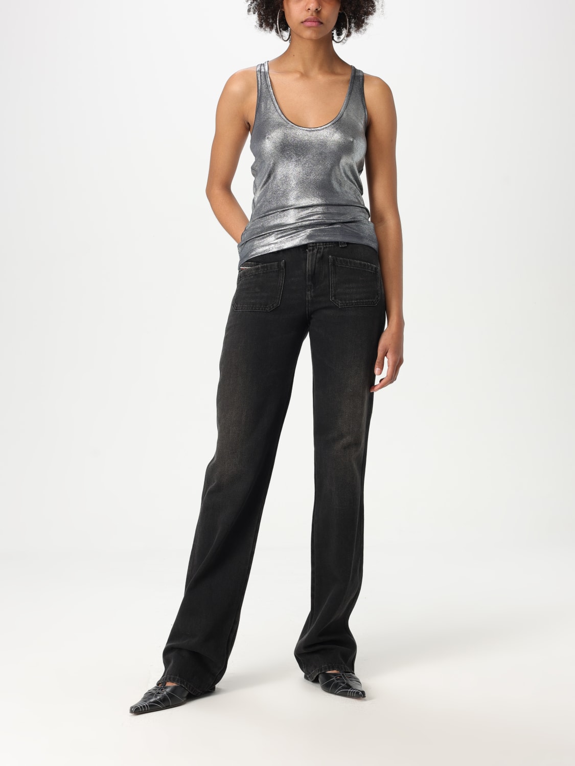 DIESEL TOP: Top Diesel in jersey metallizzato , Blue - Img 2
