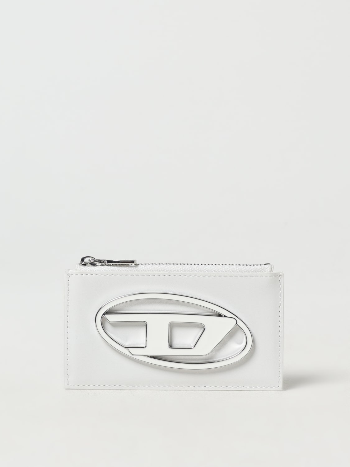 DIESEL PORTAFOGLIO: Portacarte 1dr Oval D Diesel in pelle, Bianco - Img 1