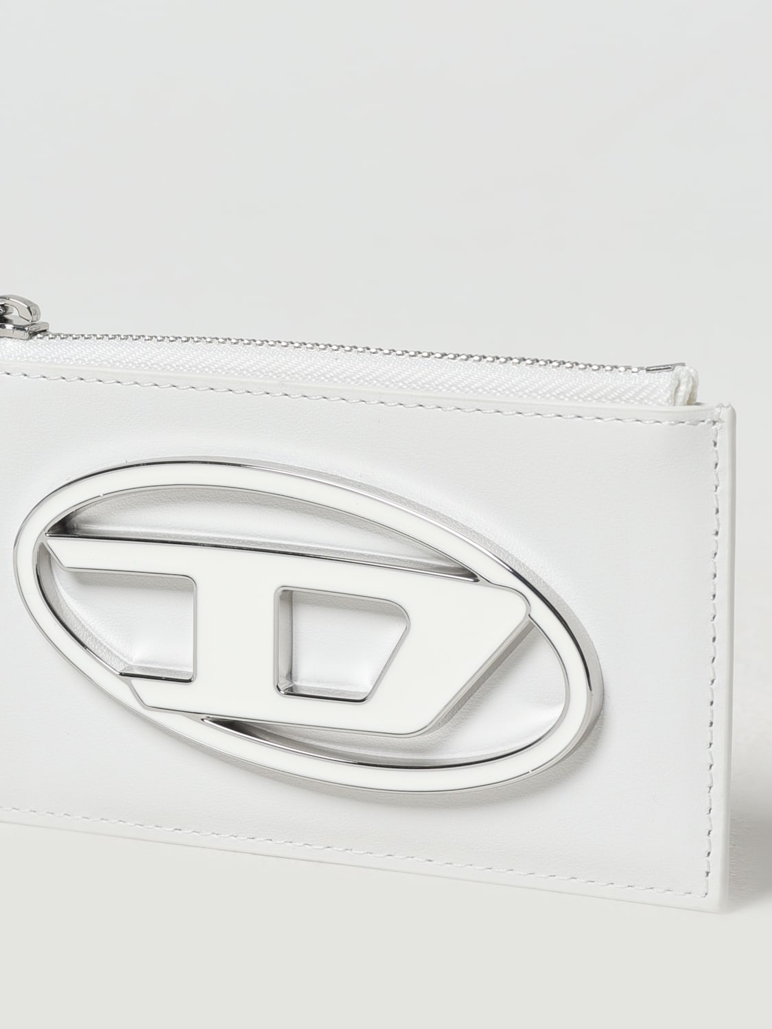 DIESEL PORTAFOGLIO: Portacarte 1dr Oval D Diesel in pelle, Bianco - Img 3