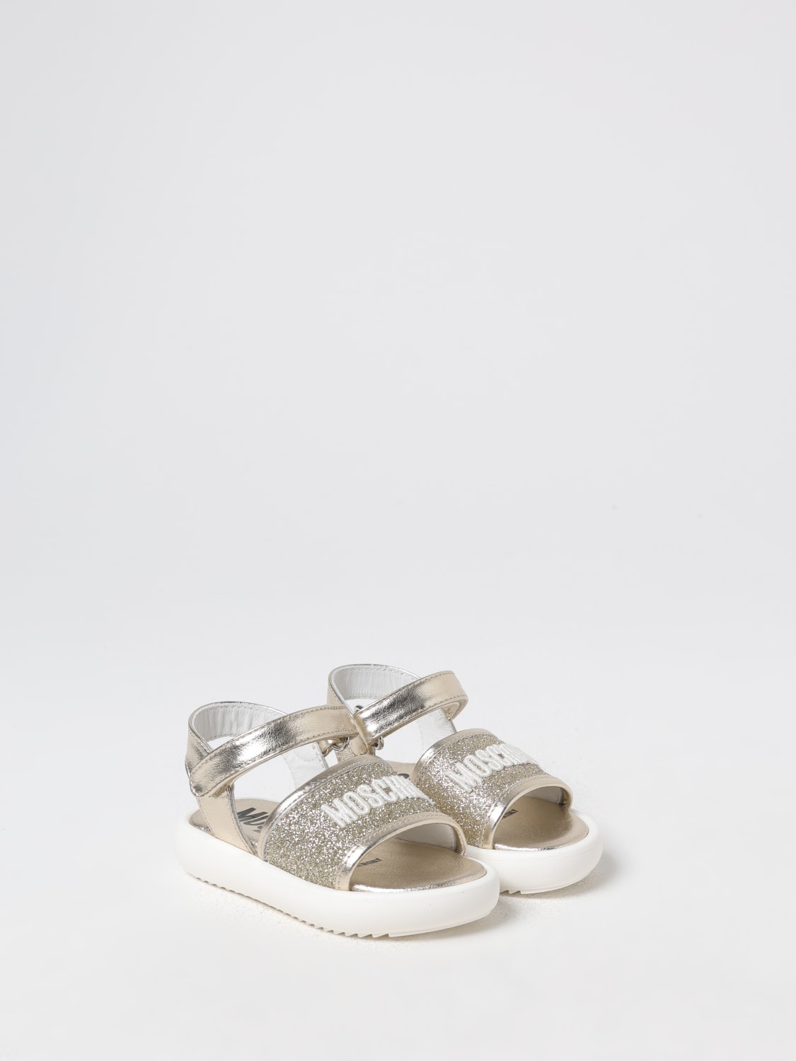 MOSCHINO SCARPE: Sandalo in pelle laminata Moschino, Oro - Img 2