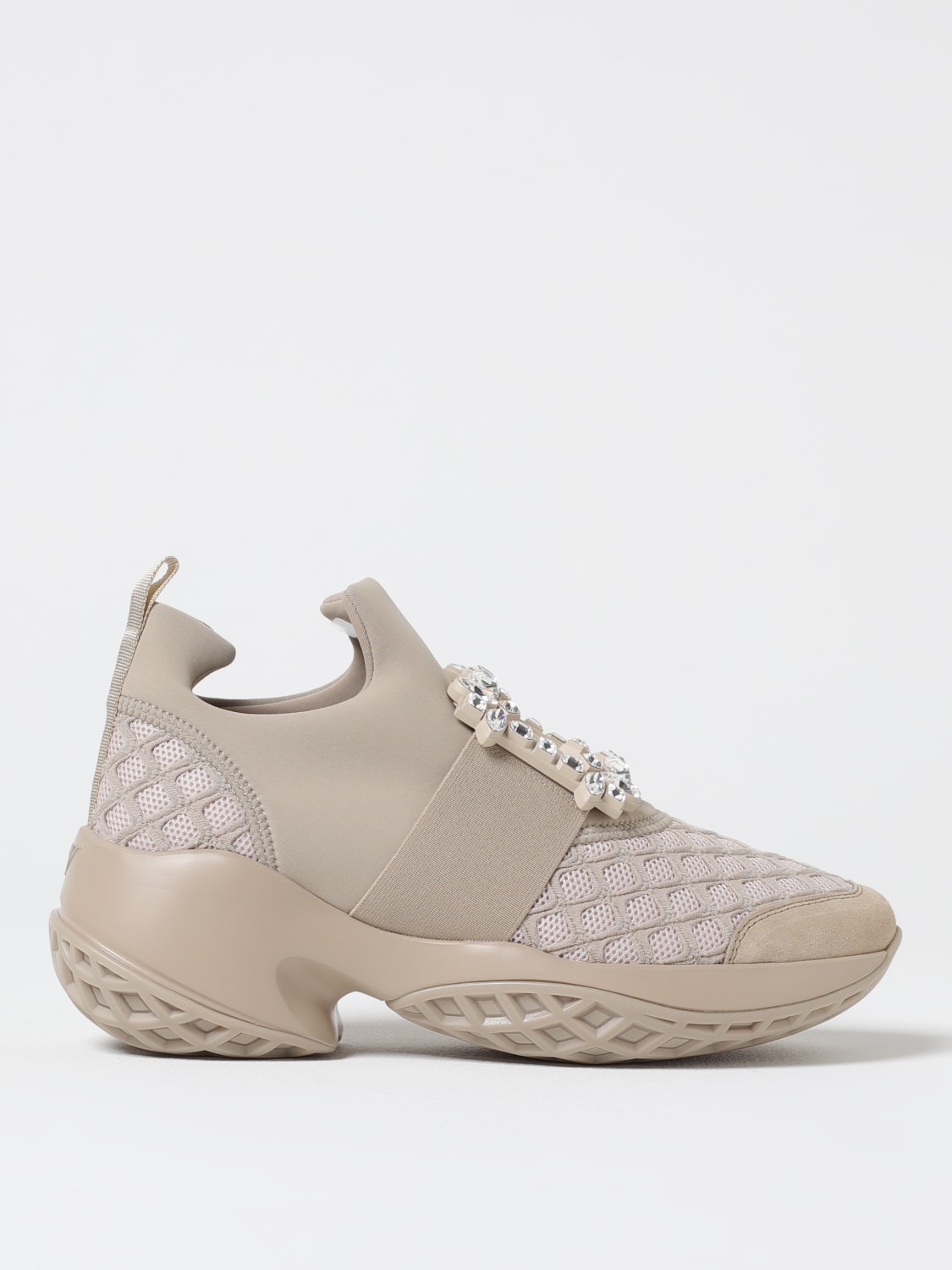 ROGER VIVIER SNEAKERS: Sneakers Viv' Run Roger Vivier in mesh e neoprene con fibbia gioiello , Naturale - Img 1