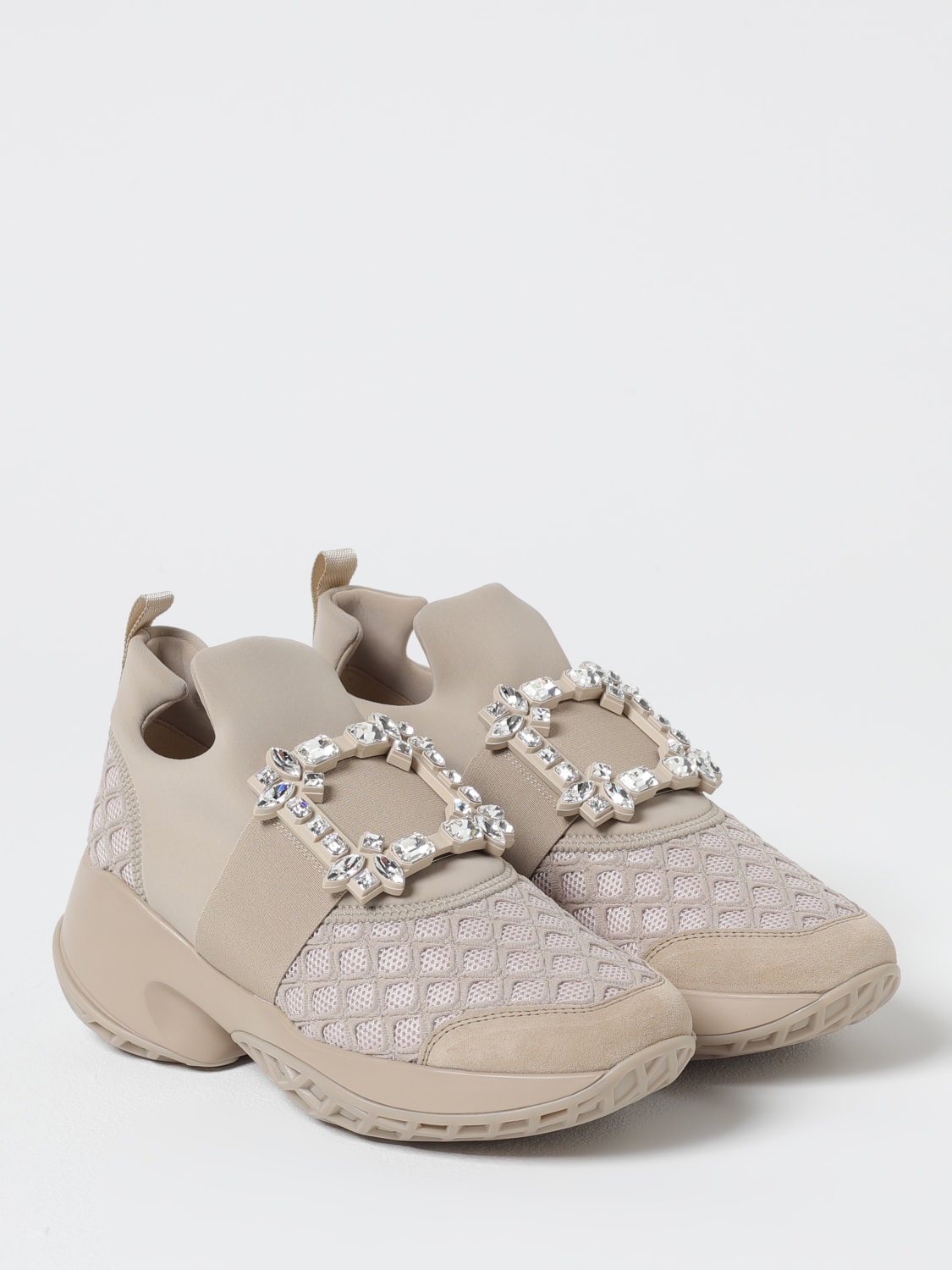 ROGER VIVIER SNEAKERS: Sneakers Viv' Run Roger Vivier in mesh e neoprene con fibbia gioiello , Naturale - Img 2