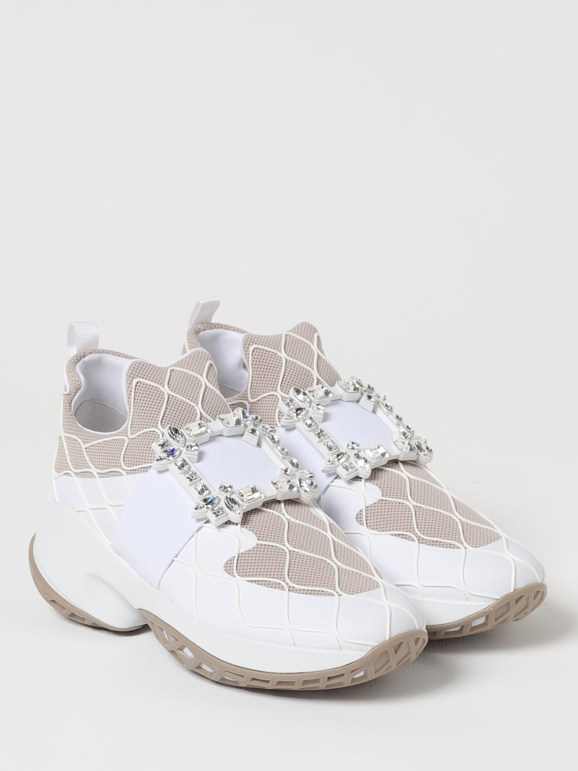 ROGER VIVIER SNEAKERS: Sneakers Viv' Run Roger Vivier in mesh e gomma con fibbia gioiello , Bianco - Img 2