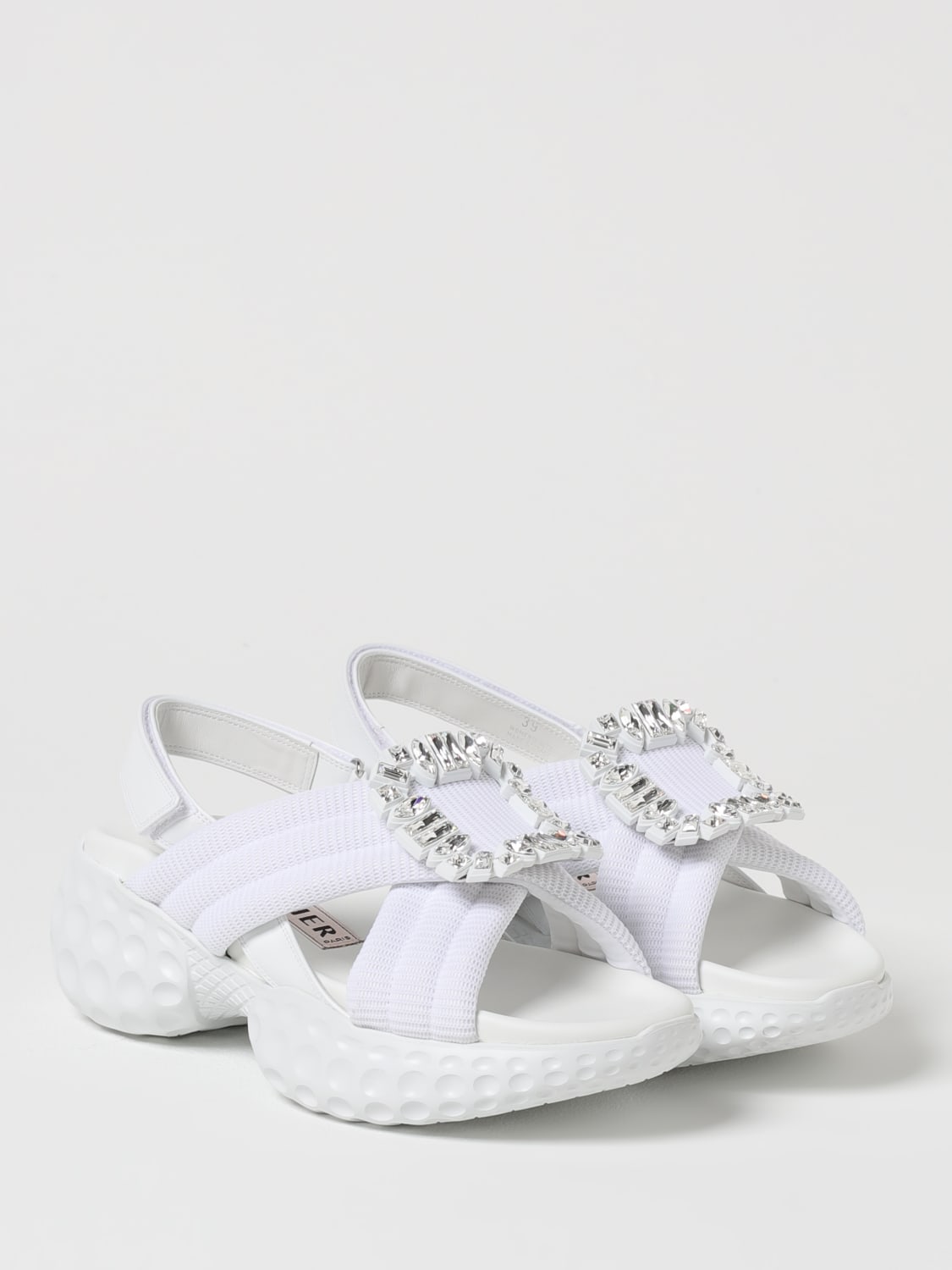 ROGER VIVIER SANDALI BASSI: Sandalo Viv' Run Roger Vivier in mesh con fibbia gioiello , Bianco - Img 2