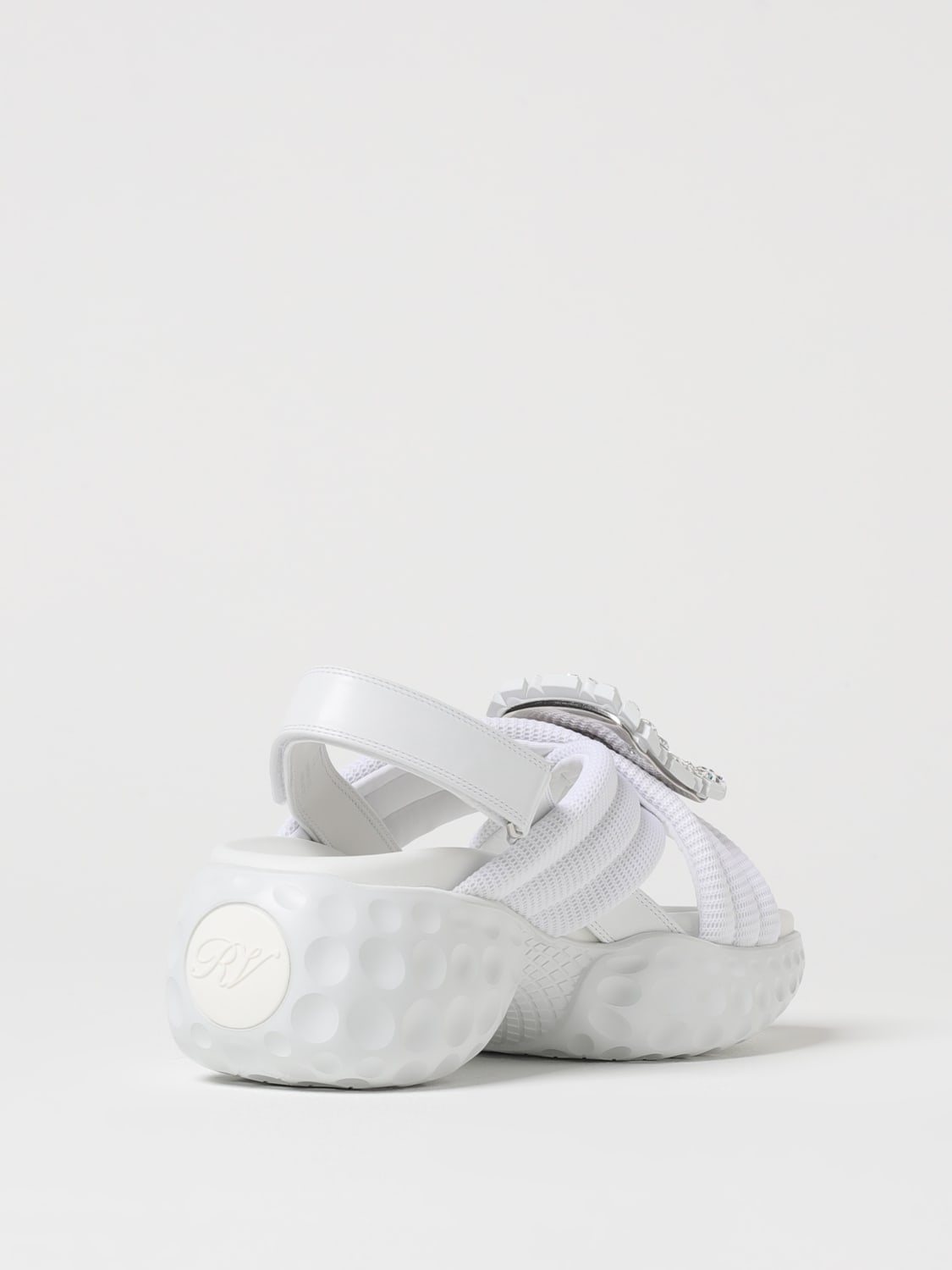 ROGER VIVIER SANDALI BASSI: Sandalo Viv' Run Roger Vivier in mesh con fibbia gioiello , Bianco - Img 3