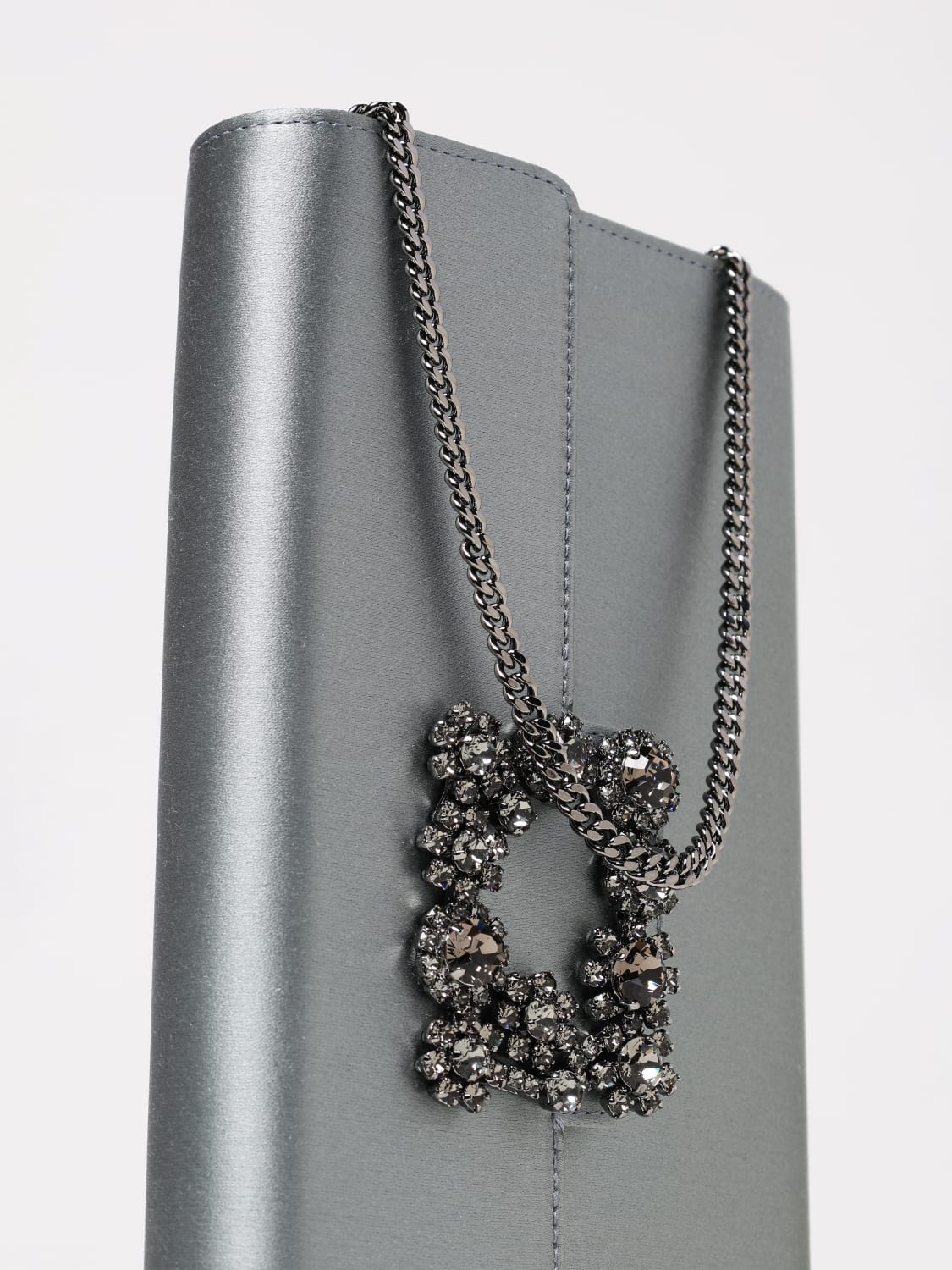 ROGER VIVIER CLUTCH: Clutch Efflorescence Roger Vivier in raso con fibbia gioiello , Piombo - Img 4