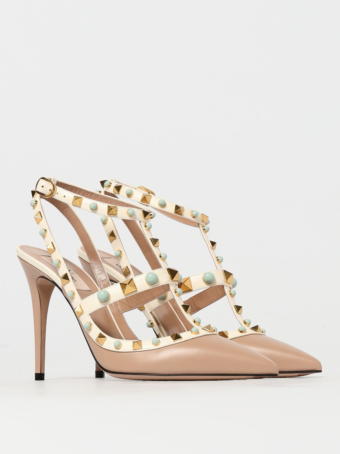 VALENTINO GARAVANI DÉCOLLETÉ: Slingback Rockstud Valentino Garavani in pelle con pietre cabochon, Beige - Img 2
