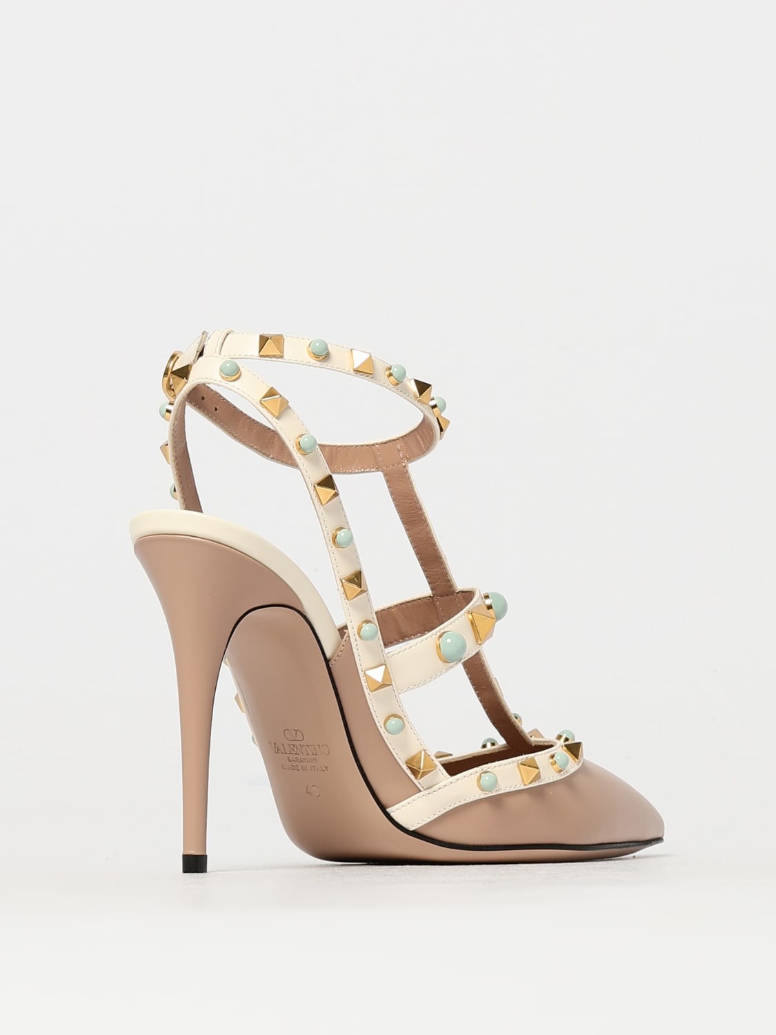VALENTINO GARAVANI DÉCOLLETÉ: Slingback Rockstud Valentino Garavani in pelle con pietre cabochon, Beige - Img 3
