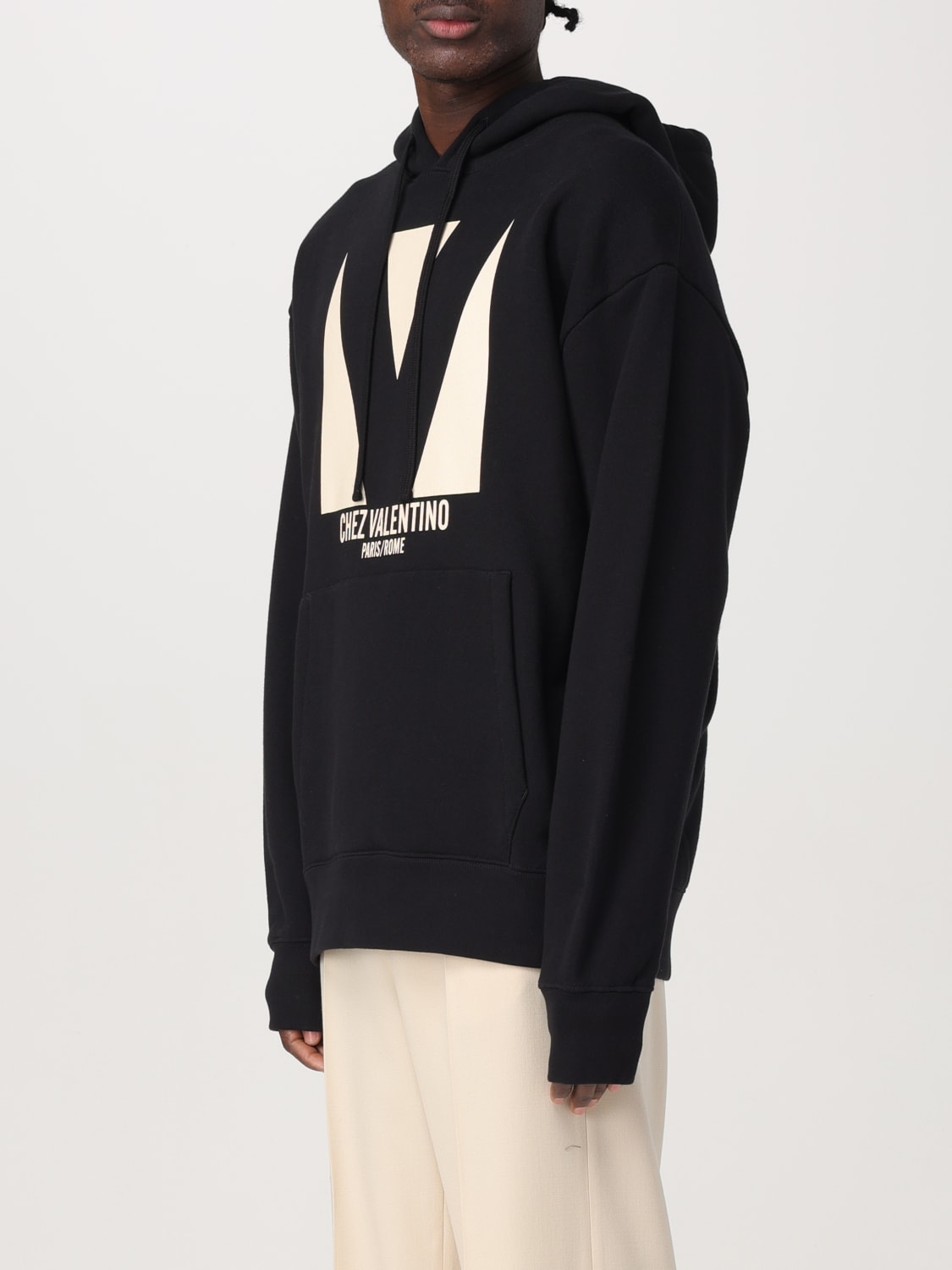 VALENTINO: Felpa Chez in cotone con logo - Nero | Felpa