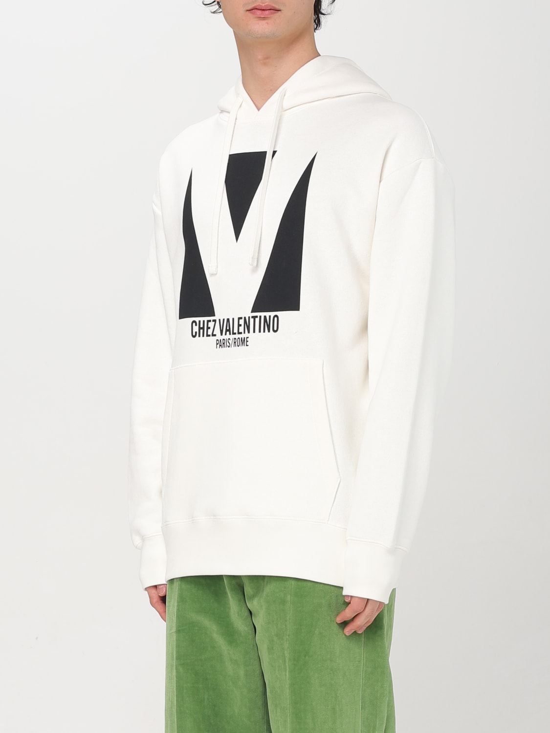 VALENTINO: Felpa Chez in cotone con logo - Avorio | Felpa