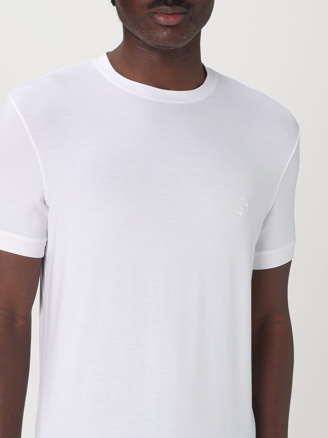 Tシャツ・カットソー GIORGIO ARMANI Men T Shirts 3GST52SJP4ZU090 White GIORGIO ARMANI logo embroidered stretch jersey t-shirt