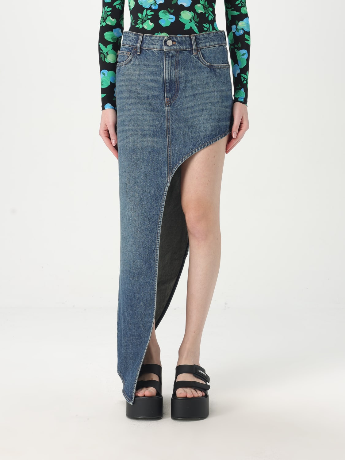 スカート COPERNI Woman Skirt Denim COPJ84F2014 BLU One-Leg Denim Skirt – Coperni