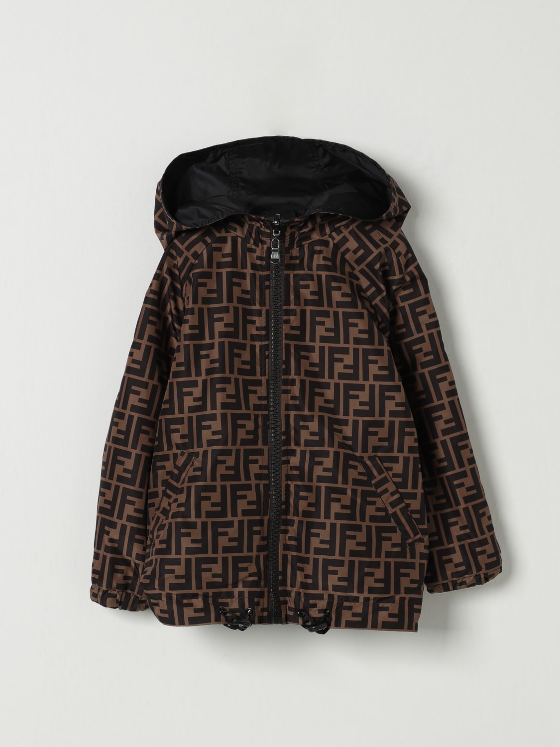 FENDI: Giacca a vento con logo FF reversibile - Nero