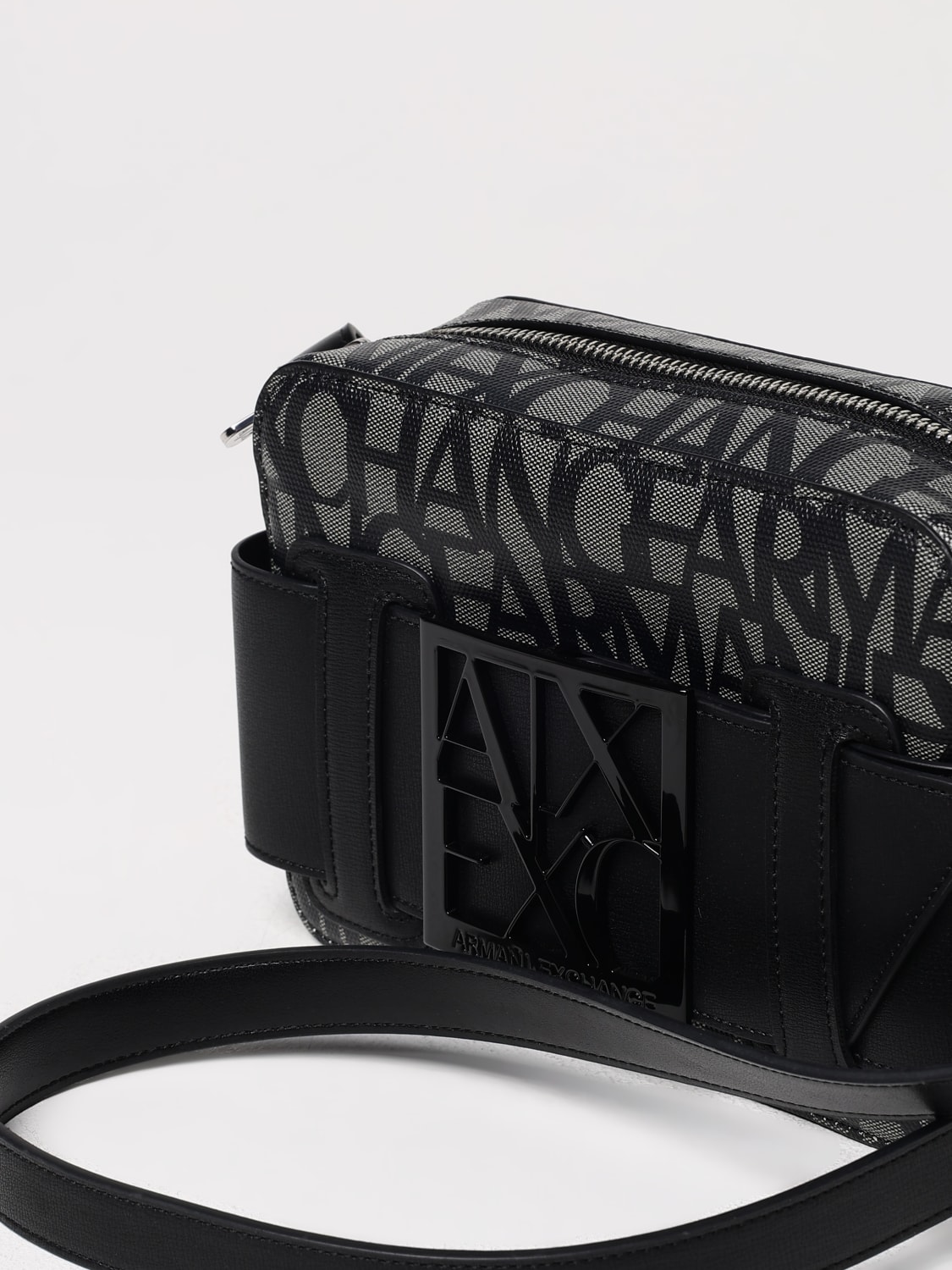 ARMANI EXCHANGE BORSA MINI: Borsa Armani Exchange in cotone spalmato con logo all over , Nero - Img 3