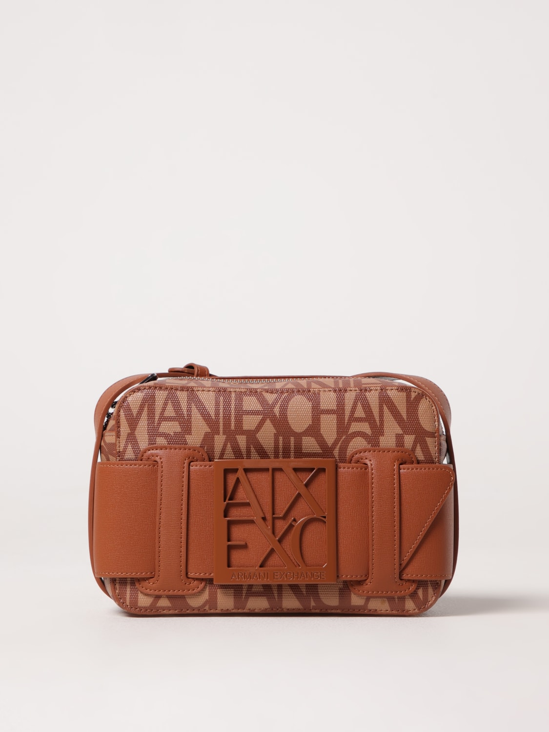 ARMANI EXCHANGE BORSA MINI: Borsa Armani Exchange in cotone spalmato con logo all over , Cuoio - Img 1