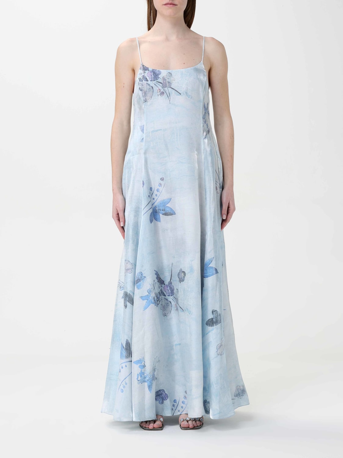 EMPORIO ARMANI ABITO: Abito elegante Emporio Armani in misto viscosa con stampa floreale , Celeste - Img 1