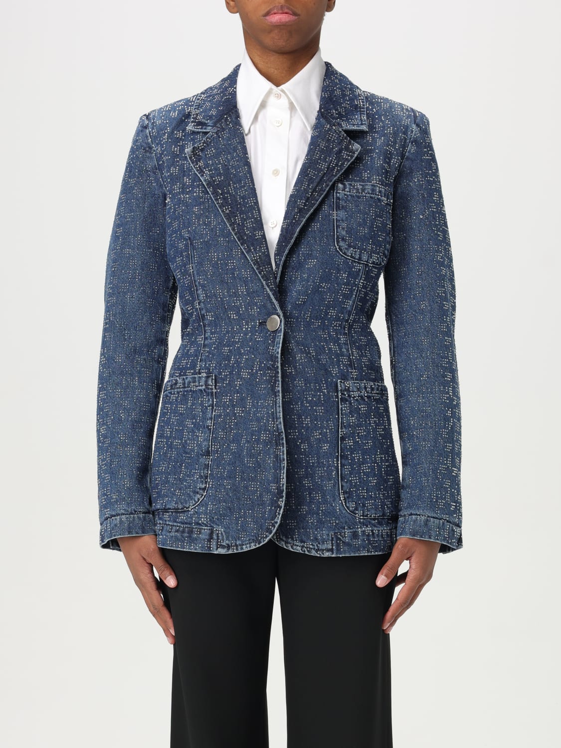 アウターその他 EMPORIO ARMANI Woman Blazer Denim EW000741AF13298 MB001 Denim blazer with all-over rhinestones | Emporio Armani
