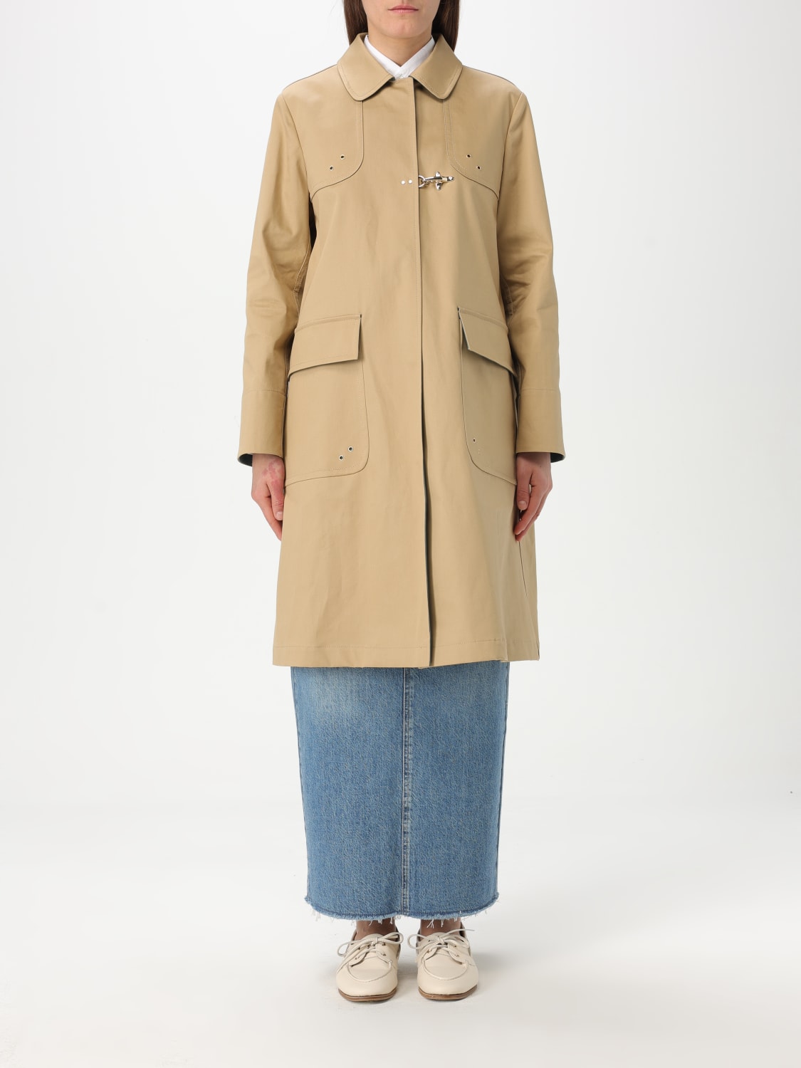 FAY JACKET: Fay stretch cotton trench coat, Beige - Img 1