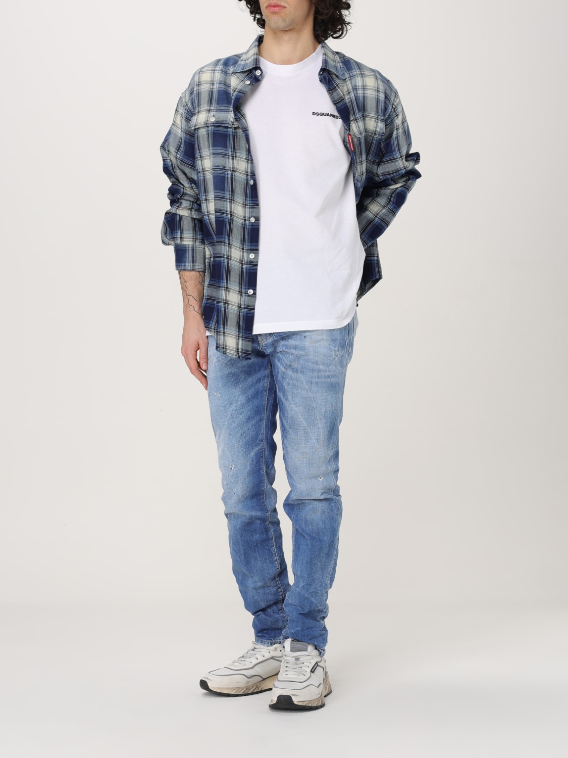 DSQUARED2 CAMICIA: Camicia Dsquared2 in cotone check , Blue - Img 2