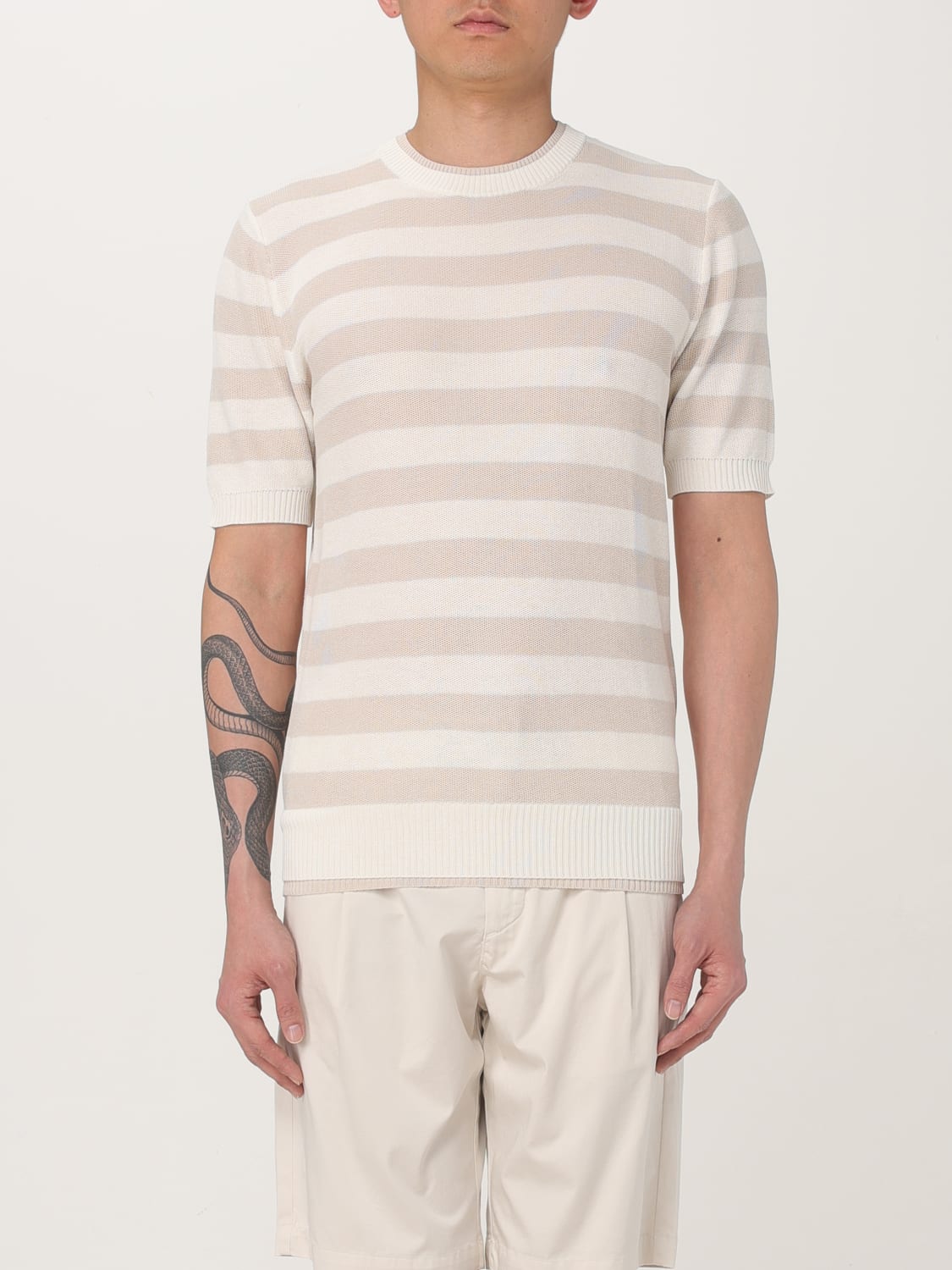 Tシャツ・カットソー ELEVENTY Men T-shirt Natural K76MAGK46MAG0K021 01-02 ELEVENTY: striped cotton t-shirt - Natural | Eleventy t