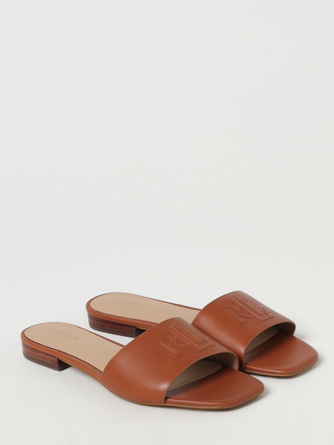 LAUREN RALPH LAUREN SANDALI BASSO: Mules Lauren Ralph Lauren in pelle , Cuoio - Img 2
