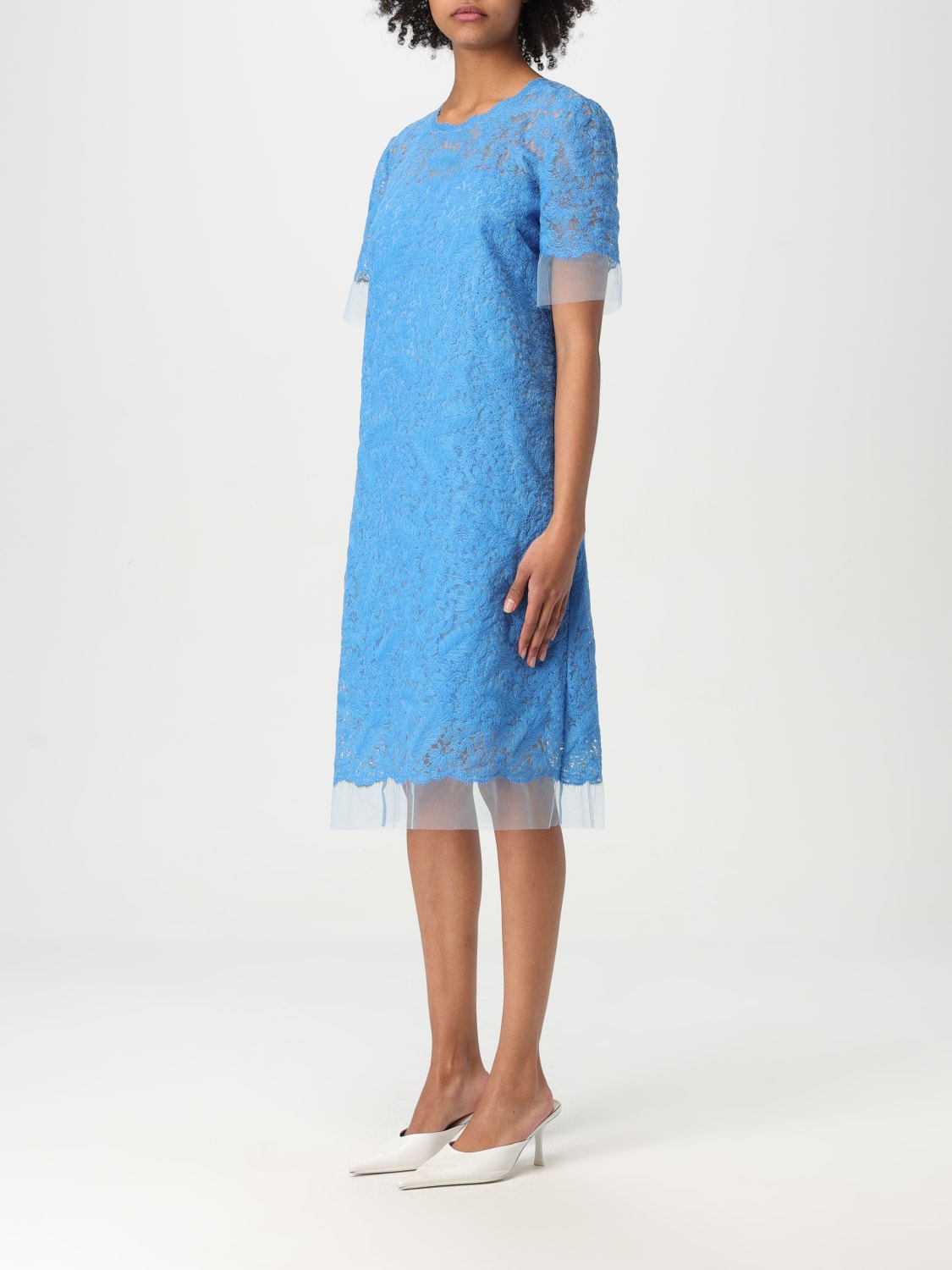 ワンピース ERMANNO SCERVINO Woman Dress Gnawed Blue D462Q338OEX 84141 Ermanno Scervino denim-print lace-detail Maxi Dress | Blue